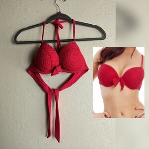 Aerie 34C Red Halter Bikini Top with Molded Cups Beach Cruise